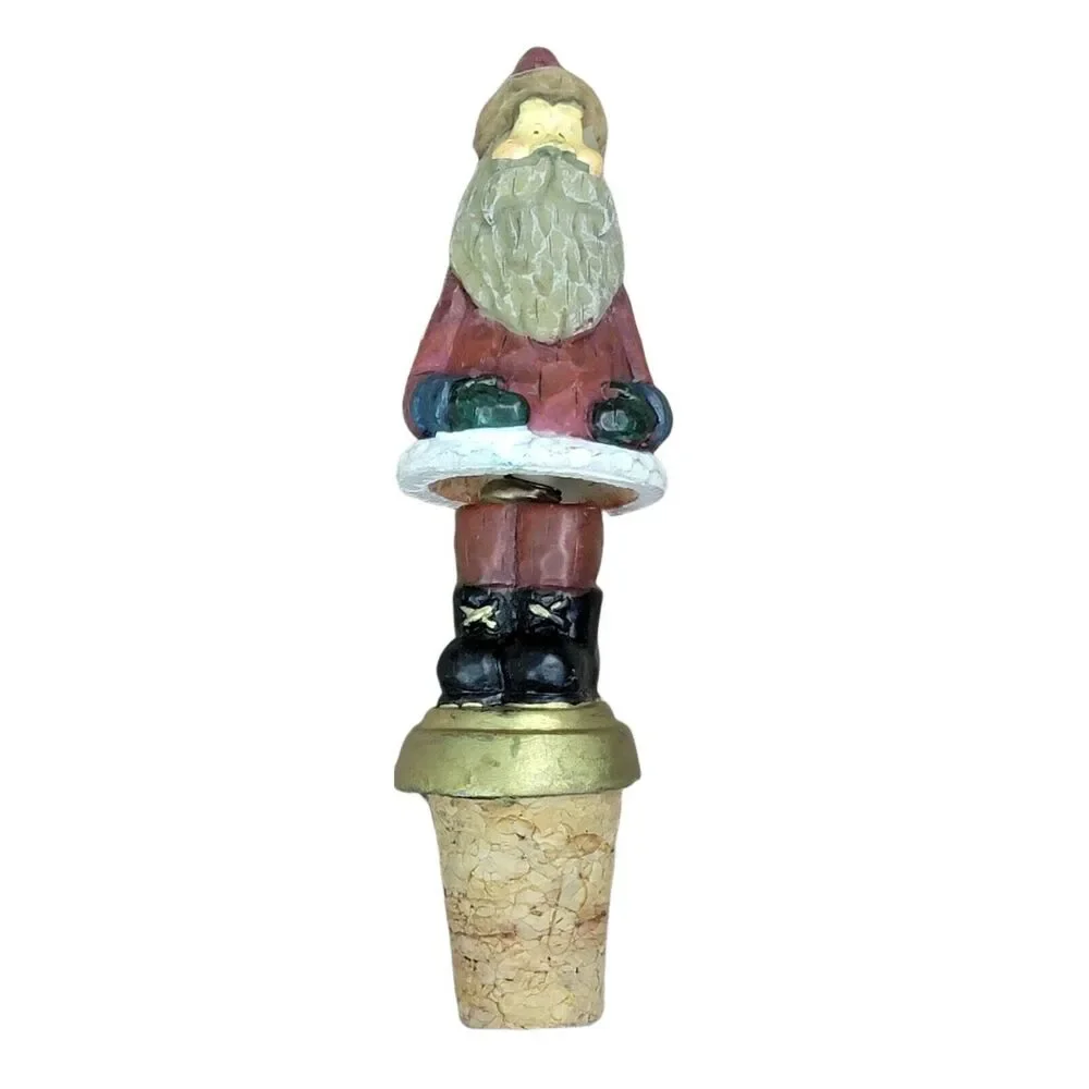 VTG 2000s Christmas Wine Bottle Stoppers Set 2 Pc Santa Reindeer Bobblehead Gift